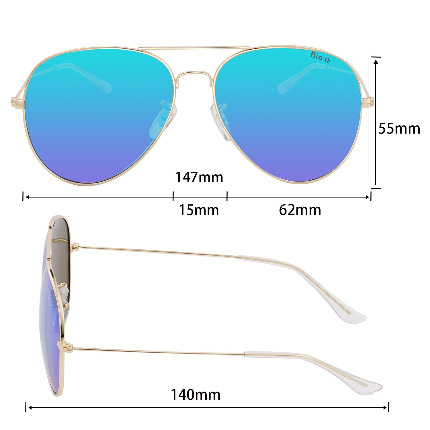 Polarized Aviator Sunglasses UV Protection Metal Mirror Frame