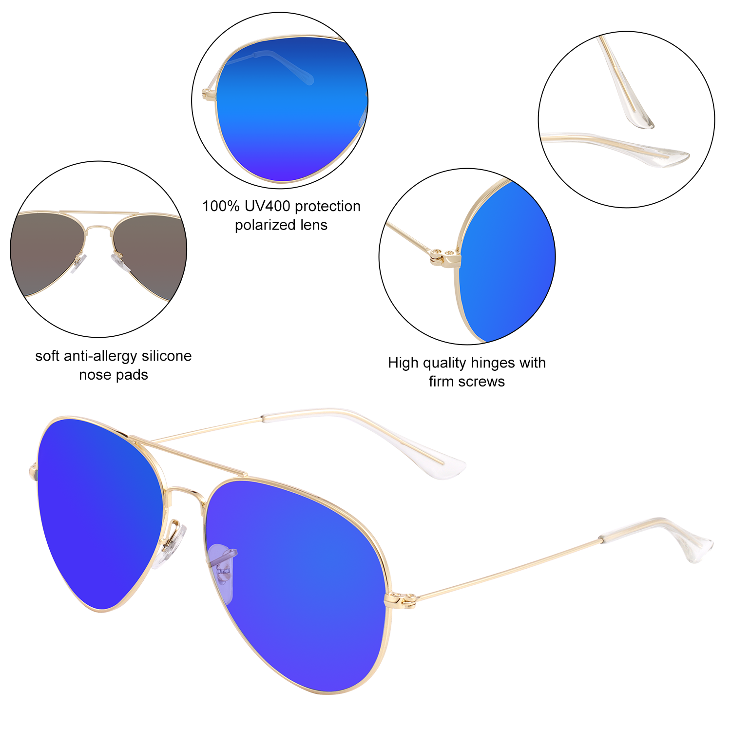 Polarized Aviator Sunglasses for Women Men UV Protection Metal Mirror Frame