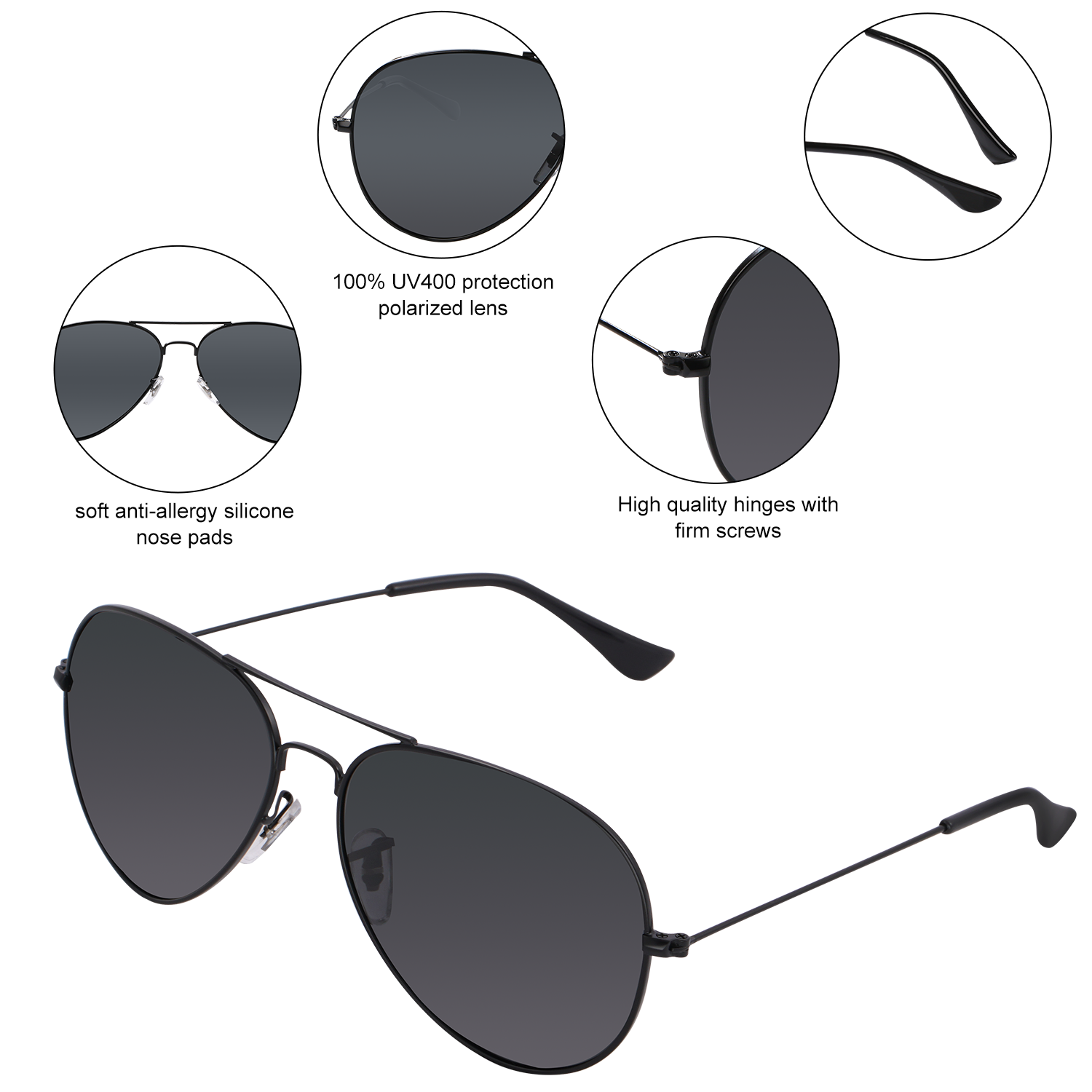 Polarized Aviator Sunglasses UV Protection Metal Mirror Frame