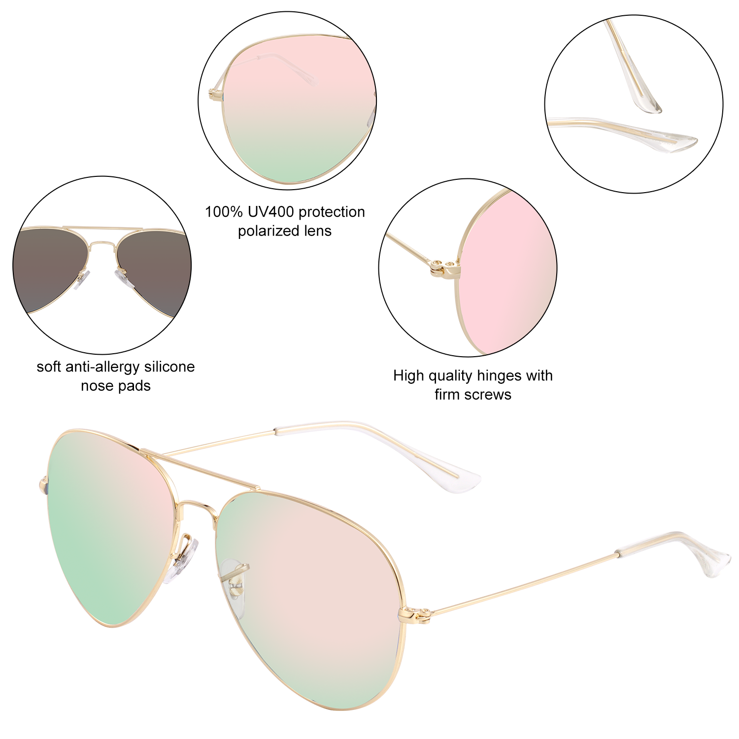 Polarized Aviator Sunglasses for Women Men UV Protection Metal Mirror Frame