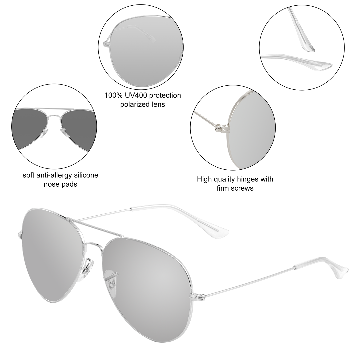 Polarized Aviator Sunglasses for Women Men UV Protection Metal Mirror Frame