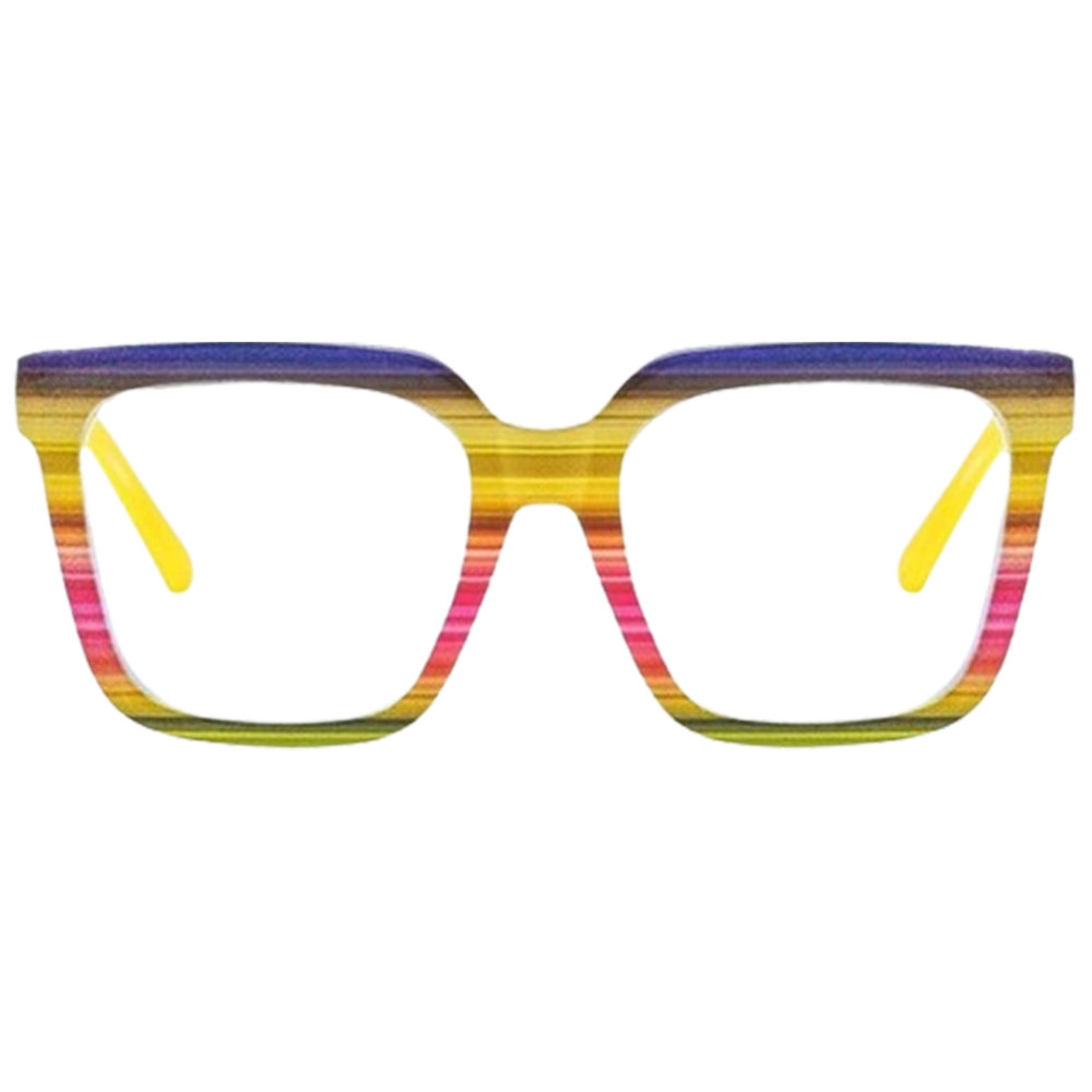 Zoey Trendy Plaid Color Full Rim Large Slimming Anti-Blue Light Eyeglasses with UV400 Protection