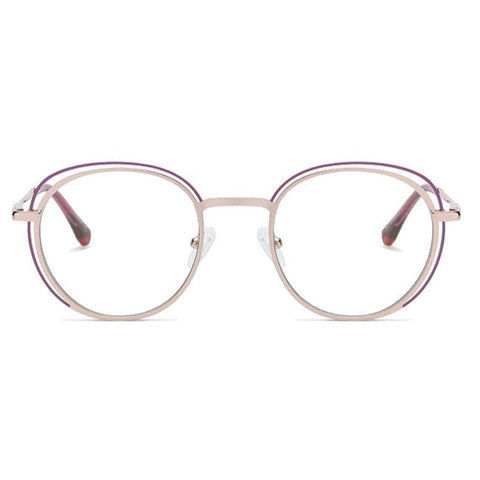 Modern Metal Frame Tiddy Glasses - Spring Leg Anti-Blue Light with Two-Color Hollow Flat Mirror image