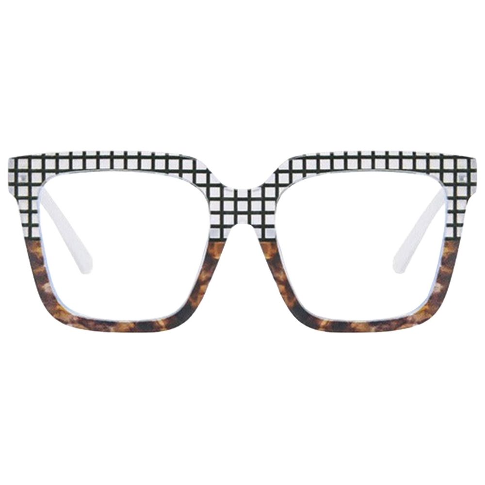 Zoey Trendy Plaid Color Full Rim Large Slimming Anti-Blue Light Eyeglasses with UV400 Protection