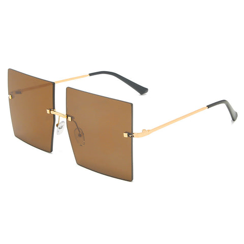 Alan Oversized Square Rimless Sunglasses with Masonry Cut Edge and UV400 Protection image