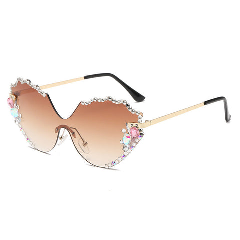 Ashton Traditional Cat-Eye Diamond Sunglasses with Rhinestones and UV Protection image