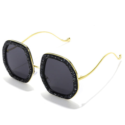 Ruffle Luxurious Large Frame Crystal-Unique Trendy Sunglasses image