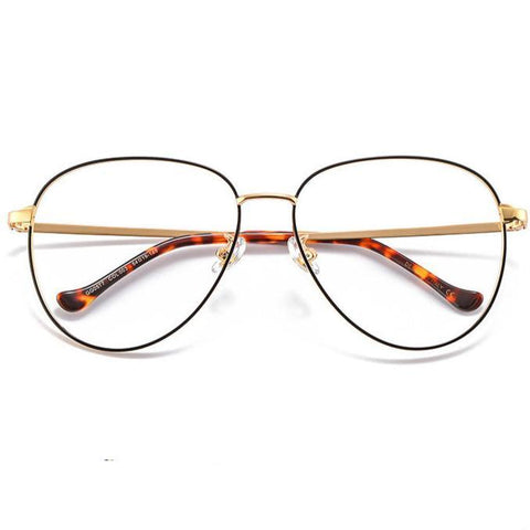 Jessie Stylish Metal Large Frame Glasses with Gold Rim and Frog Mirror image