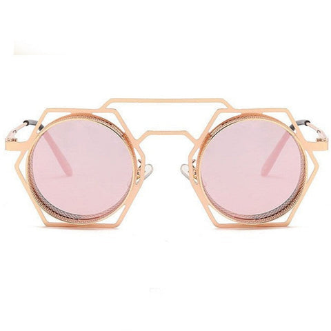 Twinklish Fabulous Geometric-Frame Metal Steampunk Style Retro Hexagonal Street Sunglasses image